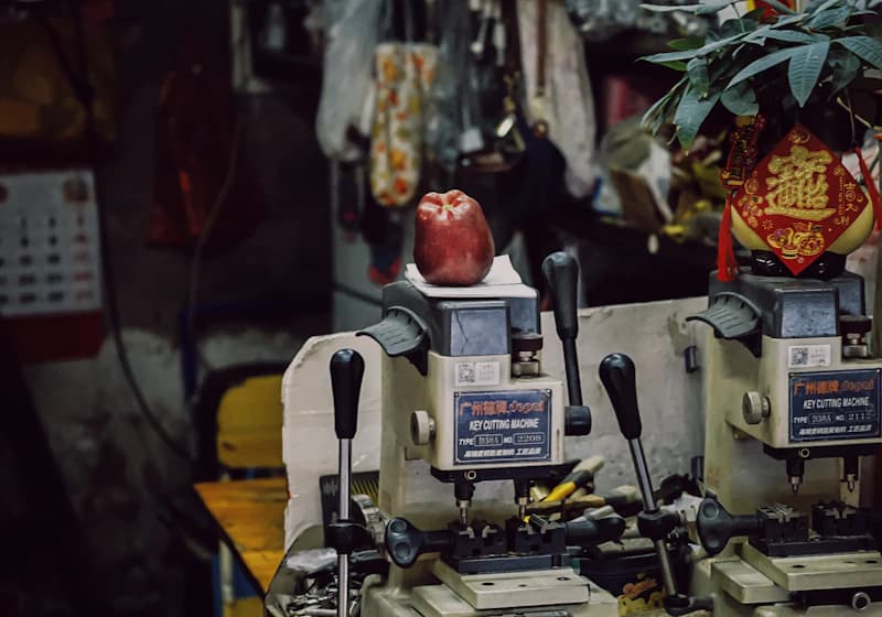 Key cutting machines in a locksmith workshop